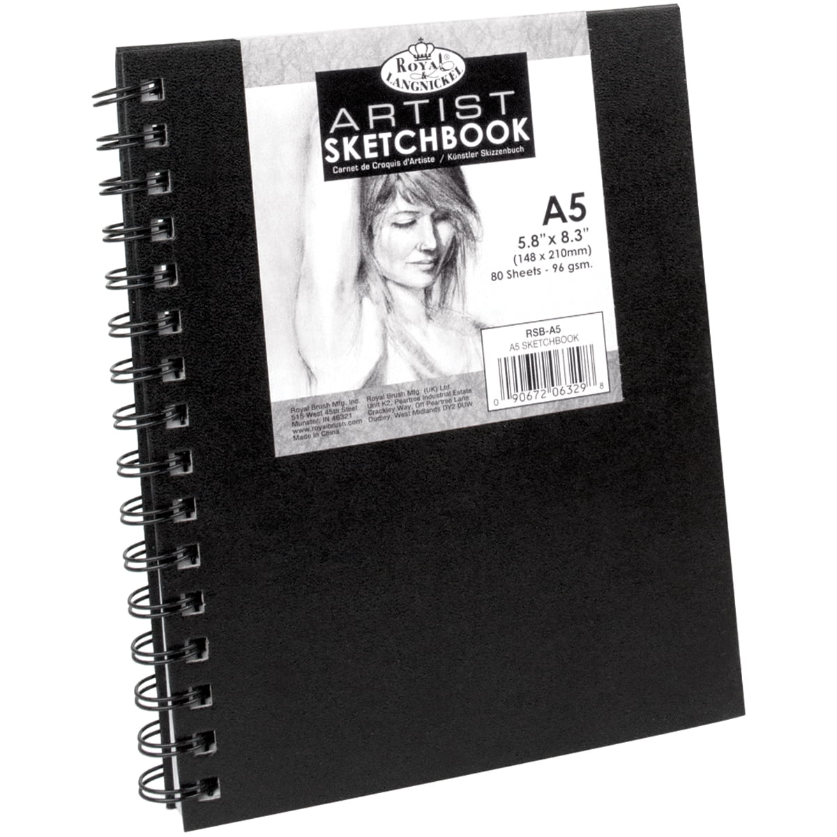 Royal & Langnickel Essentials - 3 Pack 8.5 inch x 11 inch Spiralbound Drawing Sketch Book - 80 Sheets, 65 lb. Paper, Size: 8.5 x 11, Black