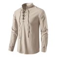 thumbnail image 3 of Camisa De Lino De Manga Larga Con Cuello Alto Y Cordón, 3 of 6