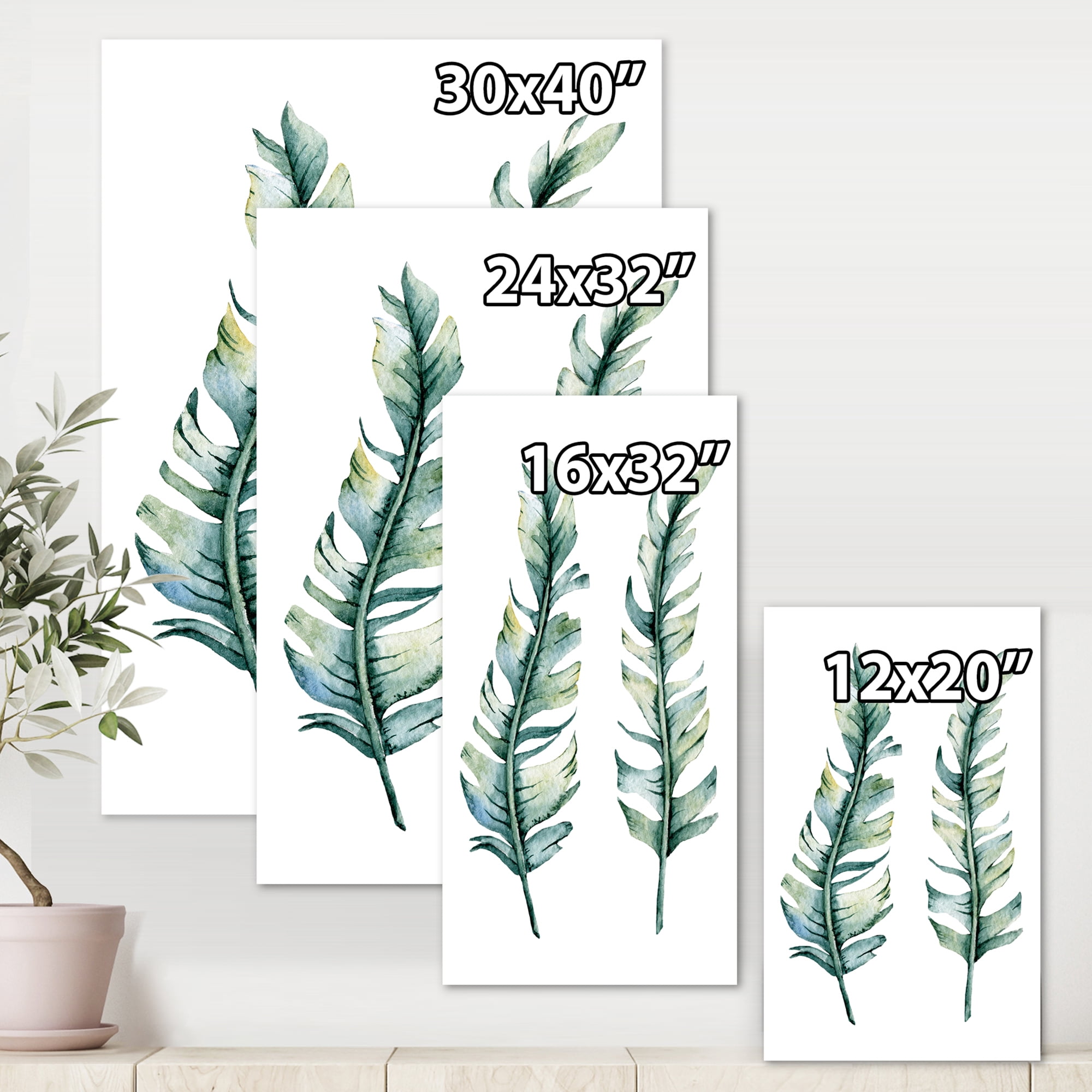 Designart ' Duo of Tropical Leaves On White ' Farmhouse Canvas Wall Art Print