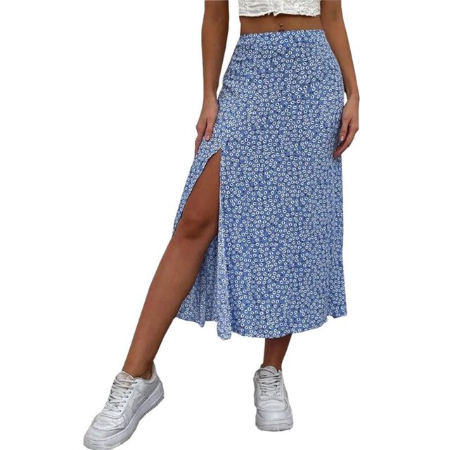 Qarigey Impreso larga dividida Columpio Estética Playa Vacaciones Mujer Adolescentes Primavera Verano Ropa Banquete Type4 NO4