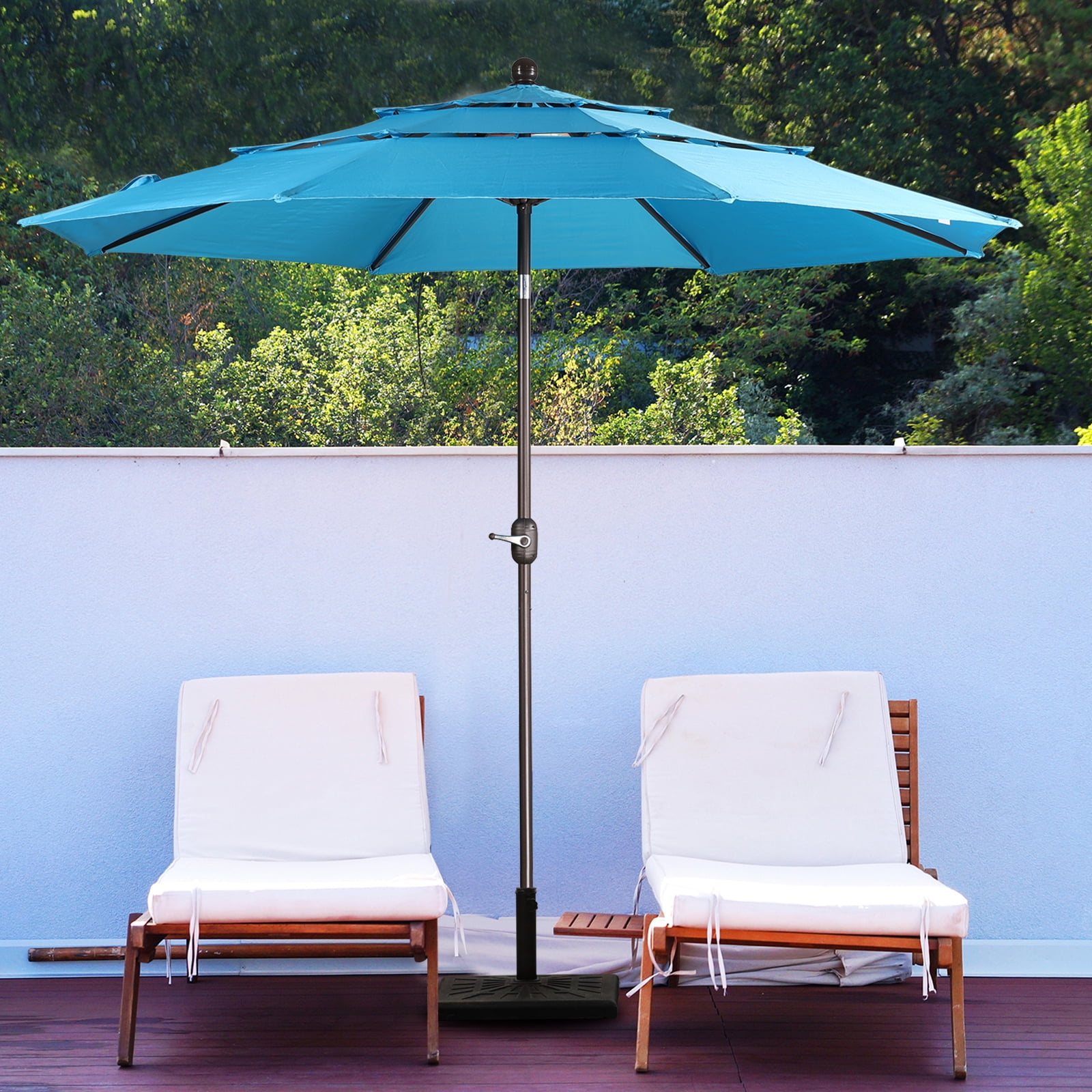 Aoodor 10ft 3-Tier Patio Umbrella, Outdoor Table Market Umbrella Tilt Adjustment and Crank - Light Blue