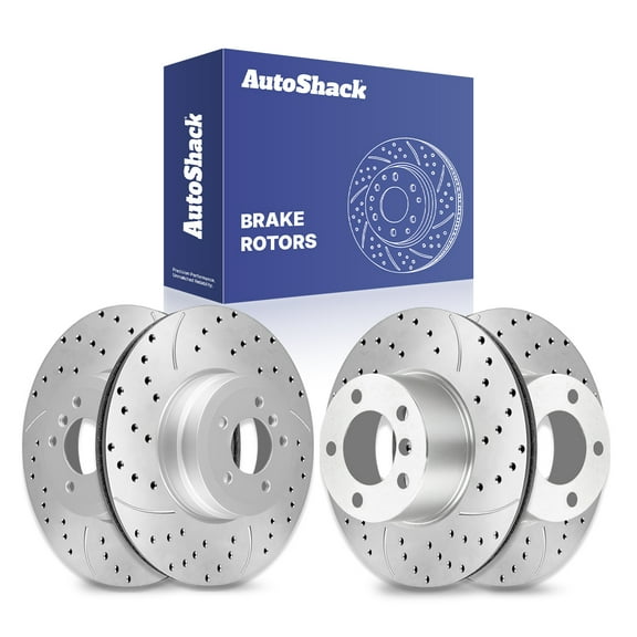 AutoShack Front Vented & Rear Vented Drilled & Slotted Silver Zinc Coated Brake Rotors 4-PC Set Replacement for 2007-2013 BMW 328i 2006-2011 BMW 323i SilverShield Pro