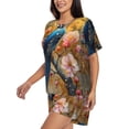thumbnail image 2 of Fuzoiu Bluebird Blossom Elegance Print Women's Short-Sleeved Pajama Set,Lounge Sleepwear Set,Womens Pajama Sets 2 Piece,Button-Up Top and Shorts with Pockets-Large, 2 of 7