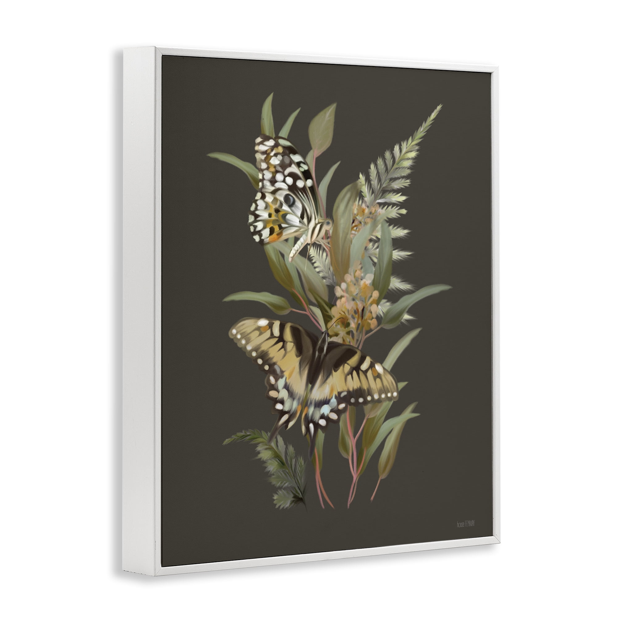 Stupell Industries Twin Swallowtails & Greenery White Framed Giclee Art, design by House Fenway