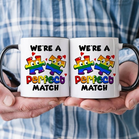 

Familyloveshop LLC We re a perfect match LGBT Mug LGBT Valentine Couple Mug Puzzle Match Mug Aniversary Gift Gay Lessbian Bisexual Mug