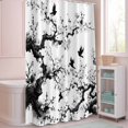 thumbnail image 5 of Shower Curtain Flower Branch Silhouette Shower Curtains for Bathroom Decor, Waterproof Polyester Shower Curtain Set with Hooks, Small Stall Size 36" x 72" Chinese Ink Painting White, 5 of 9