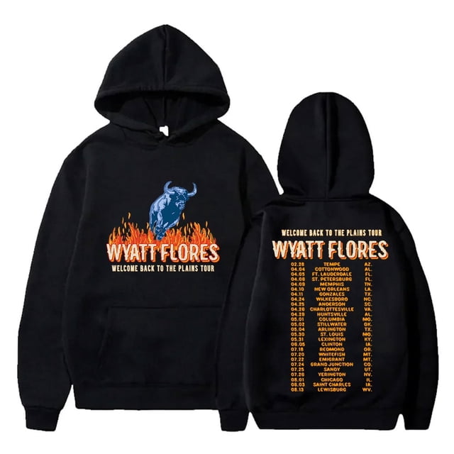 Wyatt Flores Sudaderas con capucha Bienvenido a The Plains Tour Merch Mujeres Hombres Moda Sudaderas de manga larga,Black,M