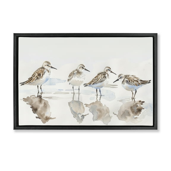 Stupell Industries Sandpipers Shore Reflection Animals Painting Black Floater Framed Canvas Art Print Wall Art, 25 x 17