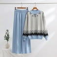 thumbnail image 3 of Women's Temperament Two-piece Knitted Suit Loose Sweater Wide Leg Pants for Fall Winter Matching Sets,Light Blue,M, 3 of 8