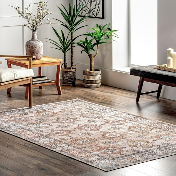 nuLOOM Tapis Vintage Lavable en Machine, 3 Pieds x 5 Pieds, Beige