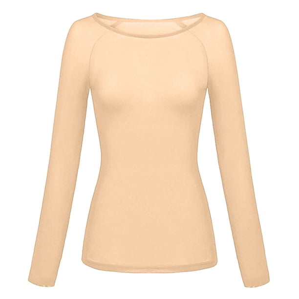 Blusa de malla transparente de manga larga para mujer: moldea los brazos sin costuras, elegante top a rayas para uso informal/vacaciones, tallas S-XXL