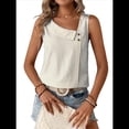 thumbnail image 2 of Blusa Informal Sin Mangas con Cuello en V Asimétrico y Estampado A Rayas para Mujer, Blusa de Verano Albaricoque M, 2 of 10