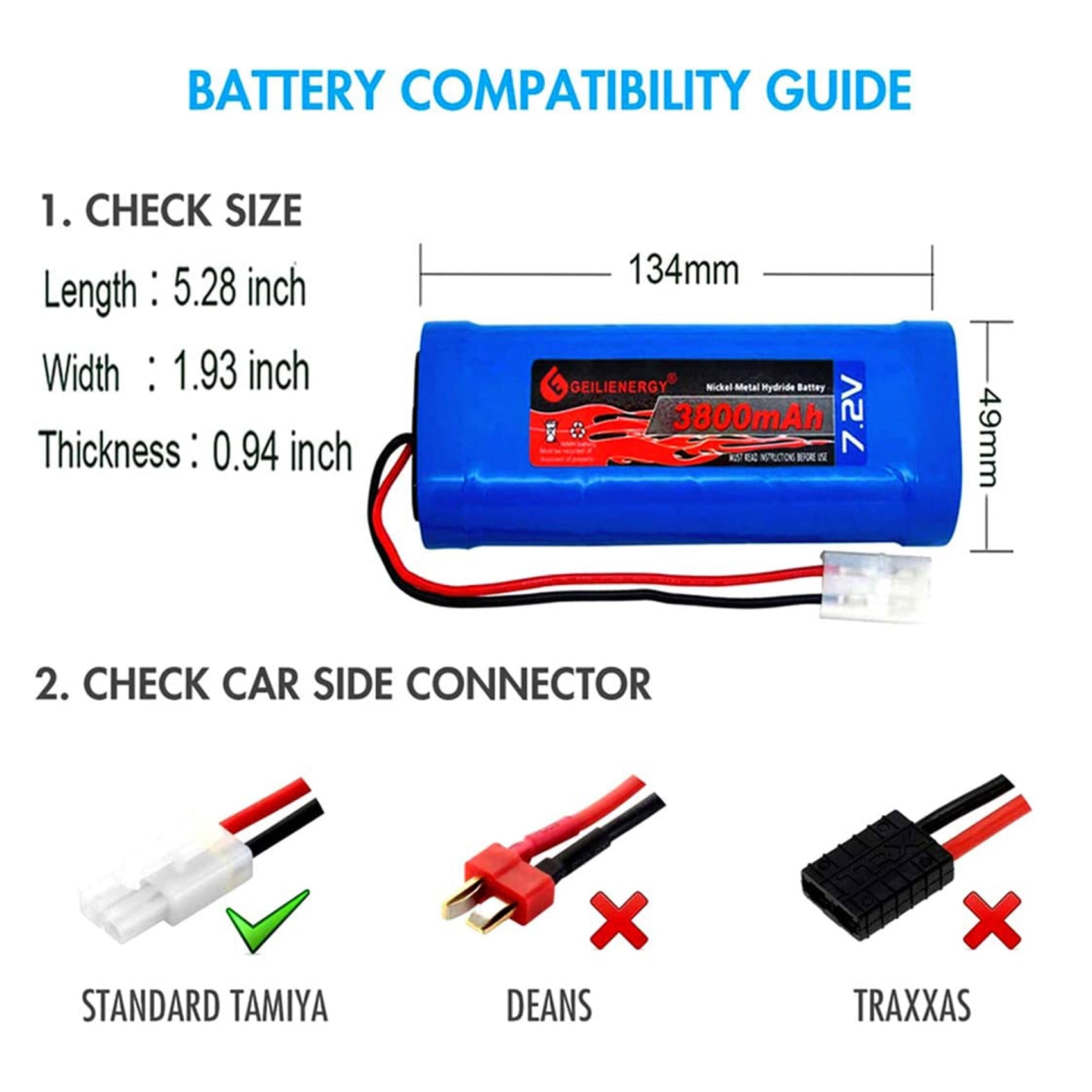 vhbw Accu compatibel met Tamiya stekker voor modelbouw bijv. Racing Car, helikopter, vliegtuig (5000mAh, 7,2V, NiMH vhbw Accu compatibel met Tamiya stekker voor modelbouw bijv. Racing Car, helikopter, vliegtuig (5000mAh, 7,2V, NiMH
