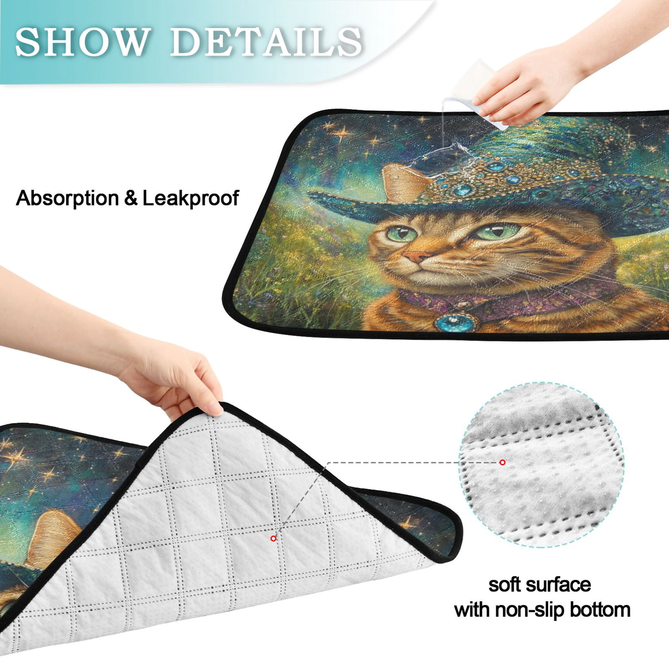 Qxltty Sapphire Hat Kitty Cat litter Pads Pet Set of 3 Diaper Mats Center Anti-leakage Layer Absorbent Soft and Comfortable