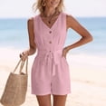 thumbnail image 7 of cfhntfmh Womens Rompers for Summer V Neck Button down Dressy Sleeveless Jumpsuits Casual Tie Waist Shorts with Pockets, 7 of 7