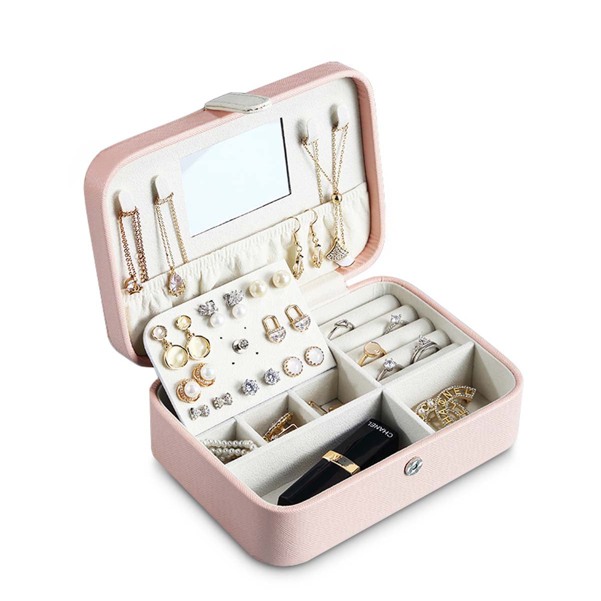 Jewelry Storage Box, Small Travel Jewelry Box Organizer Case, Njjex Faux  Leather Portable Jewelry Box Organizer Case for Rings Earrings Necklace,  Pink