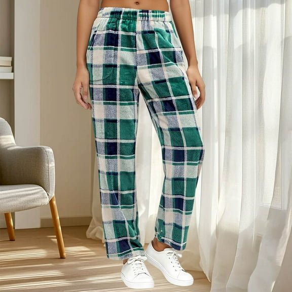 Flannel Pajama Pants Women Brushed Soft Plush Elastic Waist Sleepwear with Pockets Print Cozy Winter Warm Thermal Pajama Bottoms