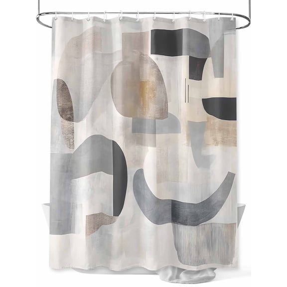 Fsddascl Abstract Gray Brown Shower Curtain Set - 54" x 78" Washable Bathtub Curtain with 12 Hooks, Modern Geometric Art Waterproof Fabric Stall Shower Curtains for Bathroom/Bathtub Décor