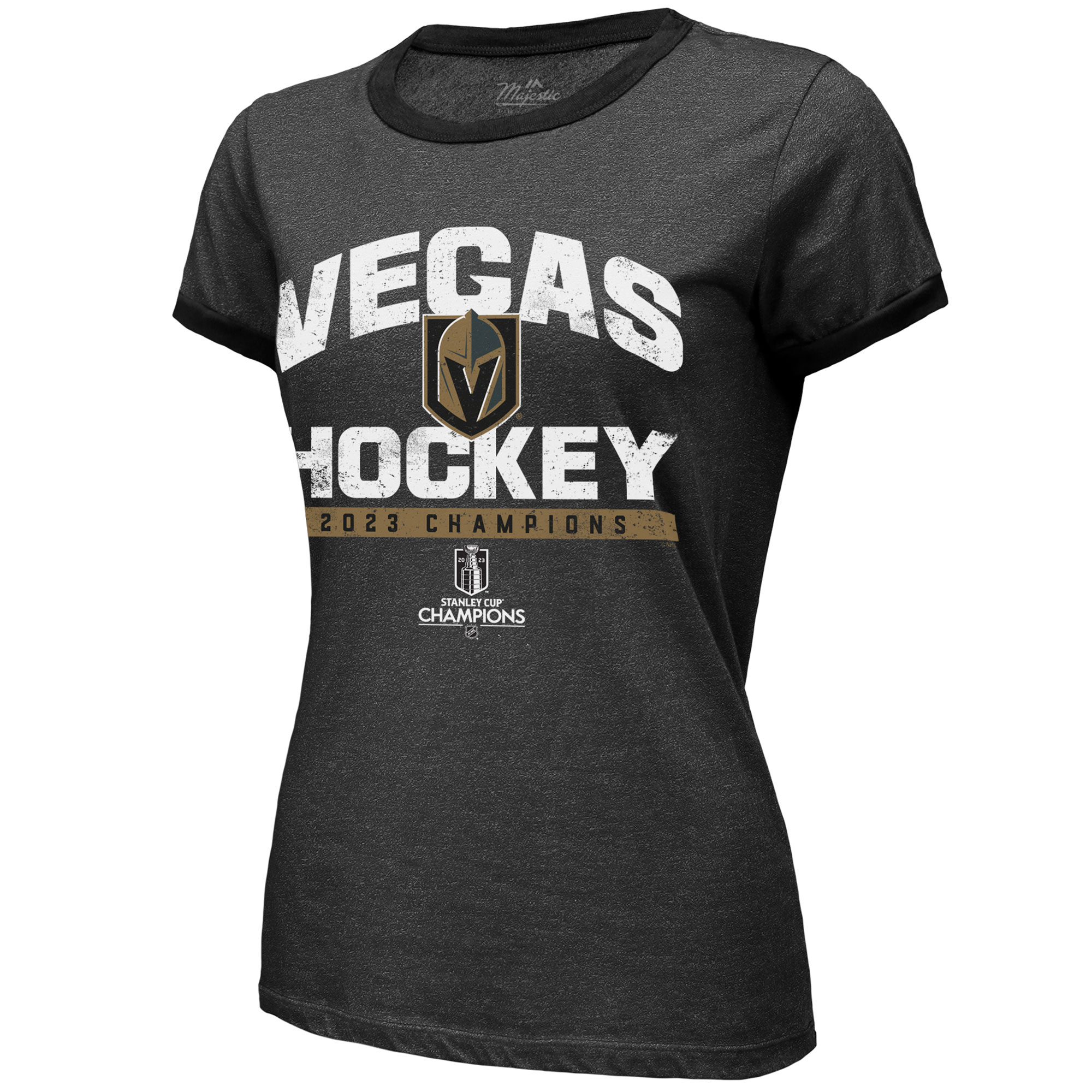 Women's Majestic Threads  Black Vegas Golden Knights 2023 Stanley Cup Champions Ringer Tri-Blend T-Shirt - image 2 of 3