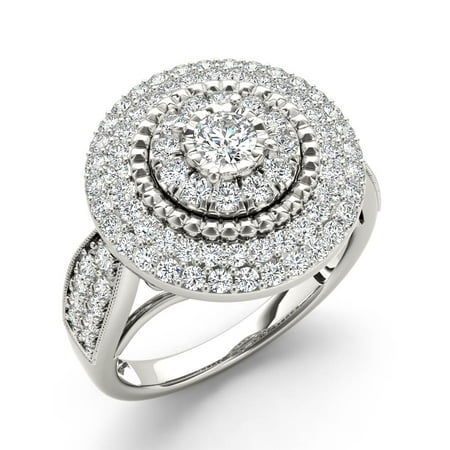 Imperial 1ct TDW Diamond 10K White Gold Double Halo Engagement ring