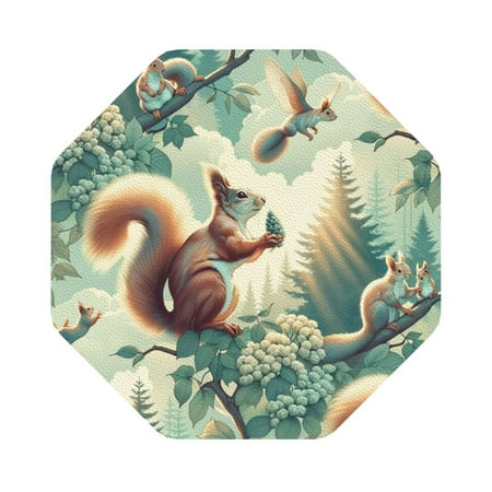 

Matuu Forest squirrel surreal for Cup Coasters Set of 6 Leather Coasters Desk Coasters for Office Measures 4” x 4” Octagon