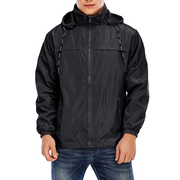 FOCUSSEXY Mens Windbreaker Jacket Coat with Hood, Hooded Waterproof