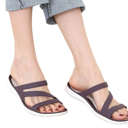 

CHOMOEN Women Summer Open Toe Anti-Skid Slippers Hollow Out for Cross Strappy Flat Slide Shoes Outdoor Casual Waterproof Slip-On Beach Sandals