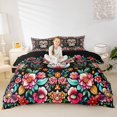 thumbnail image 3 of Homewish Gothic Sugar Skull Twin Duvet Cover,Watercolor Flowers Twin Bedding,Pink Green,Black Reversible,2-Piece,1 Duvet Cover and 1 Pillowcase, 3 of 6