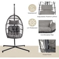 thumbnail image 3 of Outdoor Egg Chair, Hanging Egg Chair With Standing Seat, Armrest Cushion, Backrest, Metal Frame, Garden Rattan Egg Swing Chair For Indoor And Outdoor, 3 of 9