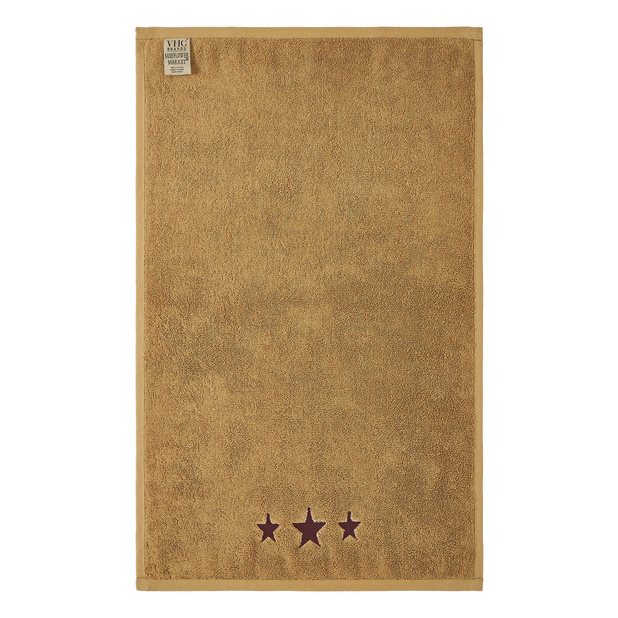 VHC Brands Burgundy Stars Tan Hand Towel Set of 2 16x26