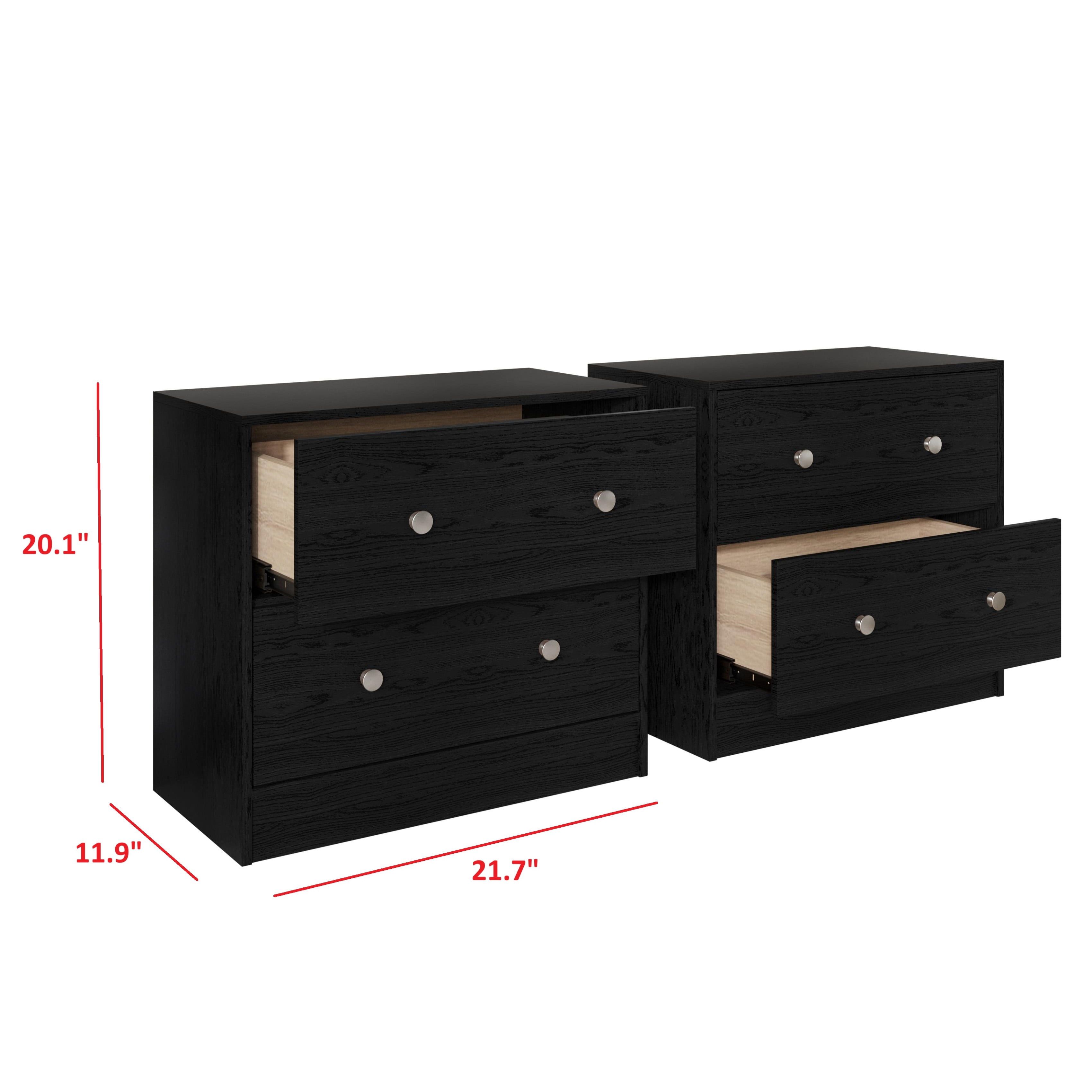 Home Design Trenton 2-Drawer Nightstand, Set of 2, Modern Side Tables for Bedroom, Black
