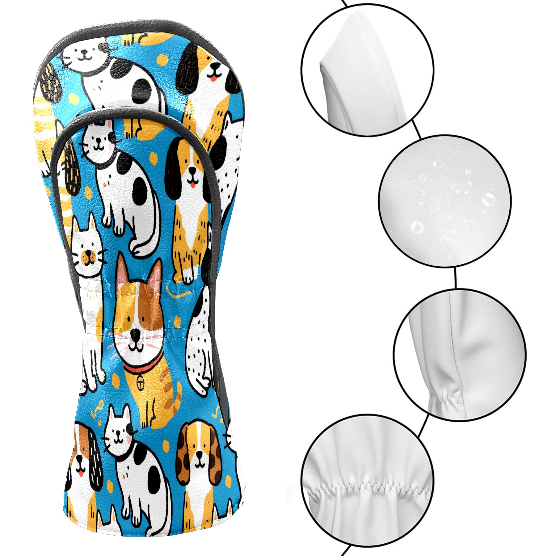 Golf Club Covers, Blue Pets Premium PU Leather Driver Hybrid Putter Head Covers with Velvet Lining, Waterproof Golf Gifts for Men Women