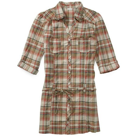 No Boundaries - Juniors Plaid Shirtdress