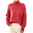 thumbnail image 2 of Womens High Neck Sweaters Cable Knitted Loose Pullover Tops Long Sleeve Solid Color Fall Winter Knitwear (2XL, Watermelon Red), 2 of 6