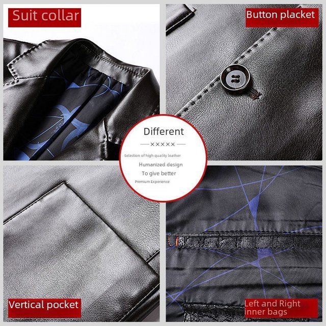Chaqueta de traje de cuero para hombre, chaqueta de traje de primavera y otoño, chaqueta informal de alta gama para mediana edad, chaqueta gruesa de moda para otoño e invierno