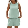 thumbnail image 1 of Birdeem Blouses pour Femmes Mode Col Rond Sans Manches Hauts Shorts Pantalons Ensemble Décontracté, 1 of 12