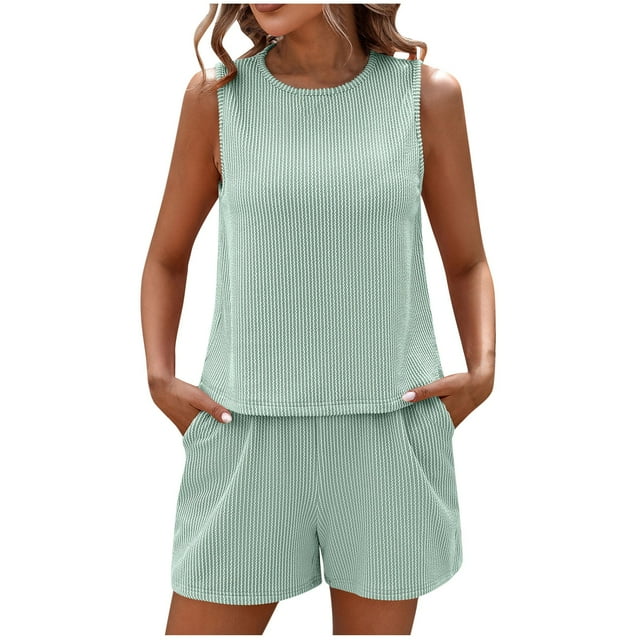 Birdeem Blouses pour Femmes Mode Col Rond Sans Manches Hauts Shorts Pantalons Ensemble Décontracté