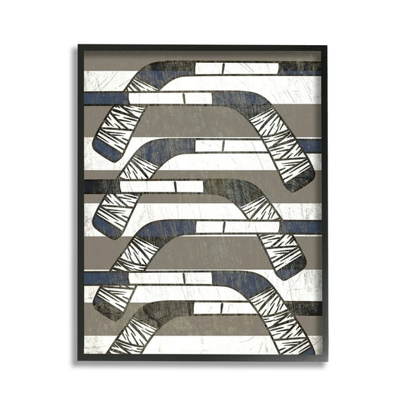 Stupell Industries Hockey Sticks Pattern Sports Painting Black Framed Art Print Wall Art, 11 x 14