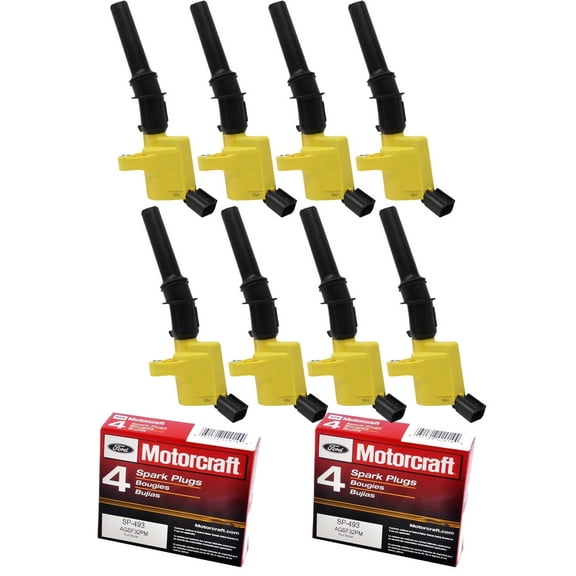 Set of 8 ISA Heavy Duty Ignition Coil and 8 Motorcraft Spark Plugs Compatible with 1997-2011 compatible with Ford Crown Victoria Mercury Grand Marquis Lincoln Town Car E-150 4.6L V8 FD503 SP493
