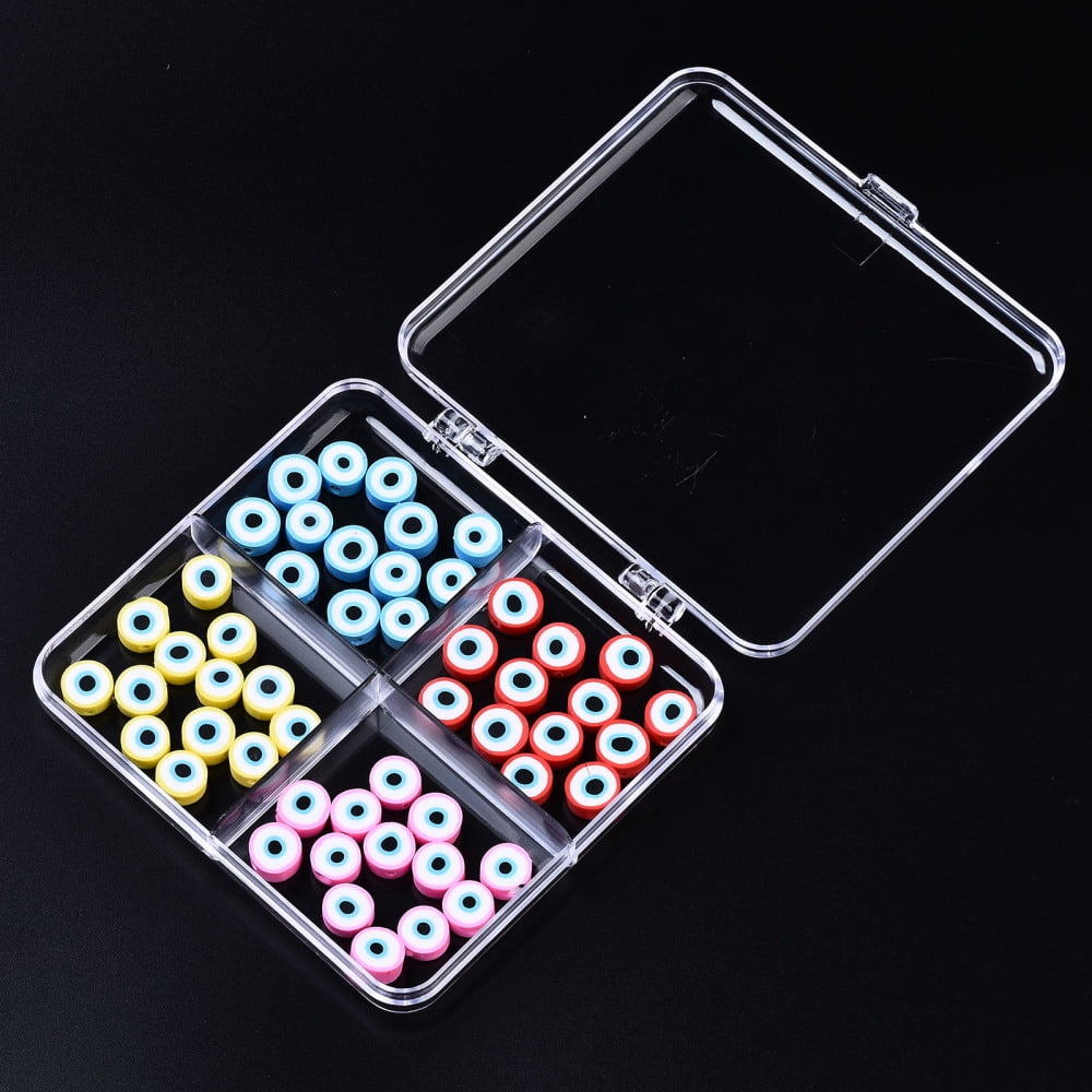 20pc Polystyrene Bead Storage Containers with 4 Compartments Organizer Boxes and Hinged Lid for Jewelry Beads Hook Small Accessories Rectangle Clear 10.8x9.8x1.7cm