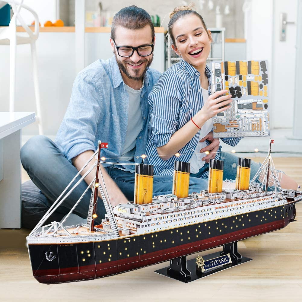 LED 3D Puzzle Titanic Ship 3D Puzzles for Adults RMS Toys Model Kits 34.6'', Difficult Watercraft Jigsaw Family Puzzle 3D and Cruise Ship Desk Decor ...