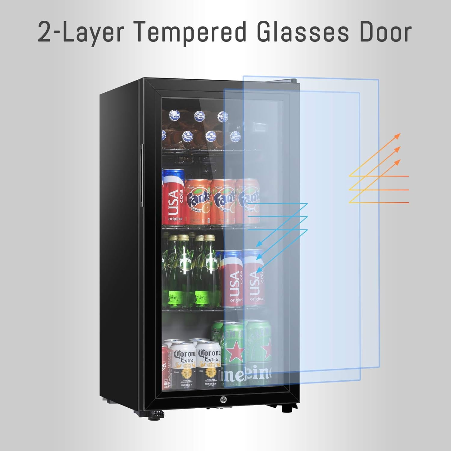 HUMSURE 105-Can Beverage Refrigerator, Glass Door & Shelves, Dorm & Office Cooler, Black