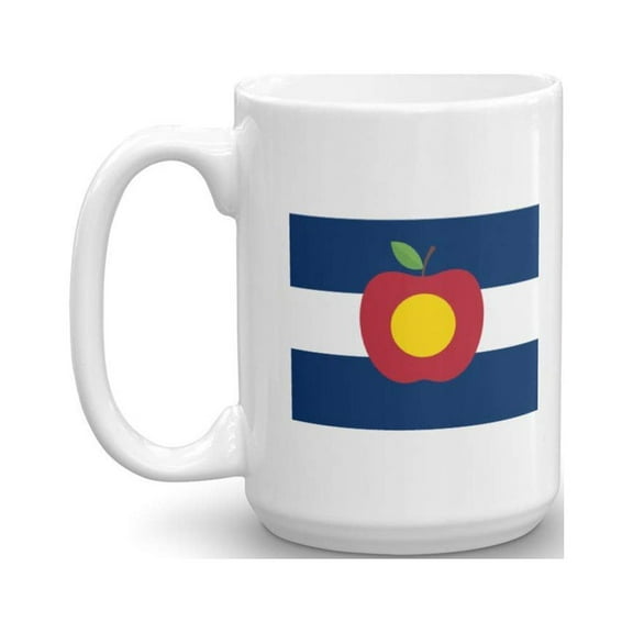 Colorado State Flag Symbol With Apple Coffee & Tea Gift Mug For Native Or Transplant School Teacher From Denver, Aspen, Breckenridge, Pueblo, Loveland, Fort Collins, Louisville, Lakewood, Etc. (15oz)