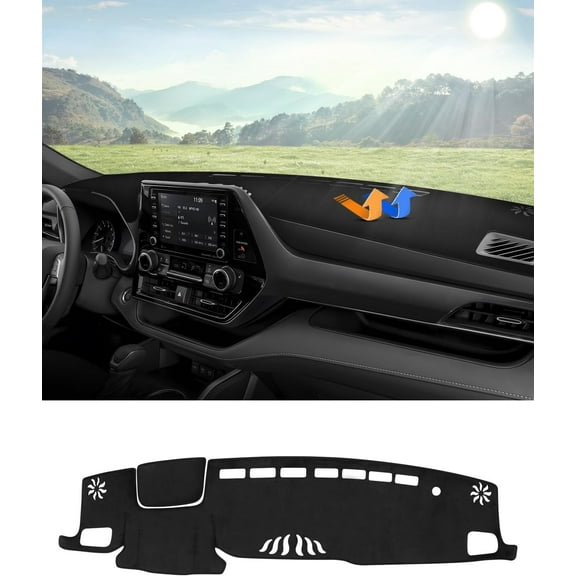 Canvcle Dashboard Cover Mat for Toyota Highlander 2020 2021 2022 2023 2024 2025 Accessories Flannel Dash Mat Sunshade Glare UV Rays Protector