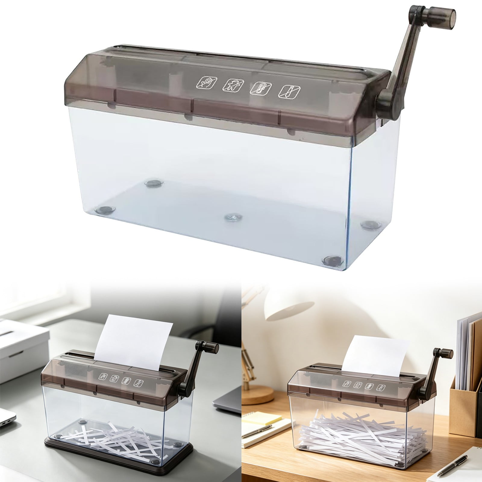 Hand Crank Paper Shredder Manual Strip Cut Paper Shredder Desktop Portable Transparent Waste Paper Shredder for Home Office Manual Paper Shredder for Documents Black