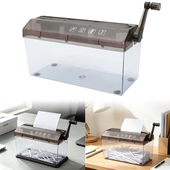 Manual Hand Crank Paper Shredder, Portable Desktop Strip Cut Document Shredder with Transparent Waste Bin for Home, Office & School Use
