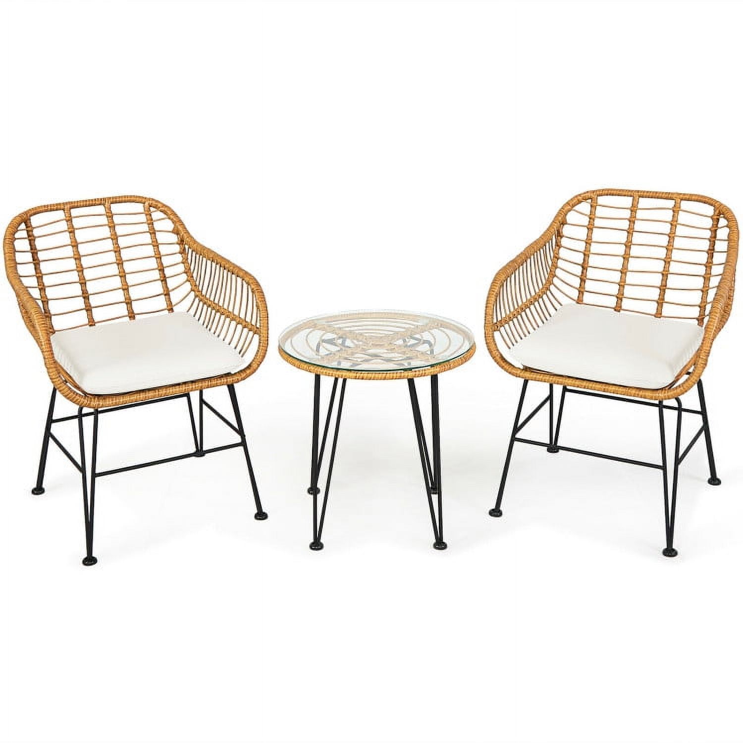 Aimee Lii 3 Pieces Rattan Furniture Set with Cushioned Chair Table, Outdoor Patio Furniture, White Aimee Lii 3 Pieces Rattan Furniture Set with Cushioned Chair Table, Outdoor Patio Furniture, White