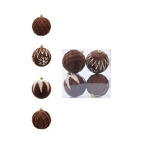 4-Pack 3.14in Flocked Christmas Ornaments Set Red White Blue Yellow Green Brown Tree Decor Hanging Balls(Brown)