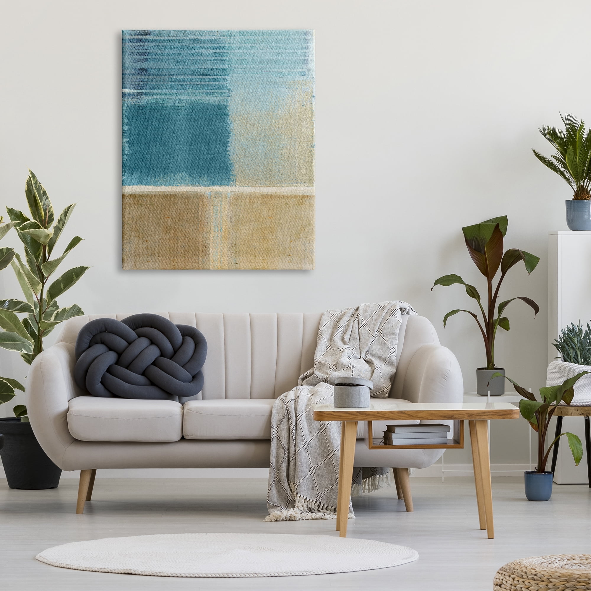Stupell Industries Blue & Tan Painting Abstract Painting Gallery Wrapped Canvas Art Print Wall Art, 36 x 48