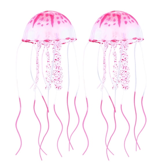 2-Pack Artificial Jellyfish Aquarium Decor, Silicone Floating Jellyfish Ornament with Sucker, Fish Tank Ornament Aquarium [Pink]